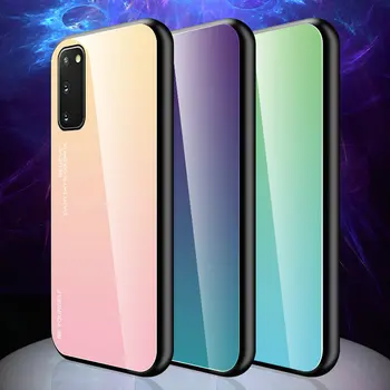 

50pcs/lot Gradient Glass Soft Side Case For Galaxy S20 Ultra Fashion Tempered Glass Hard Cover For Samsung Galaxy S20 Plus