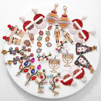 

Miwens Crystal Red Cap Santa Claus Drop Dangle Earrings Women Christmas Jewelry Multicolor Bulbs Hanging Earring Candles Brincos