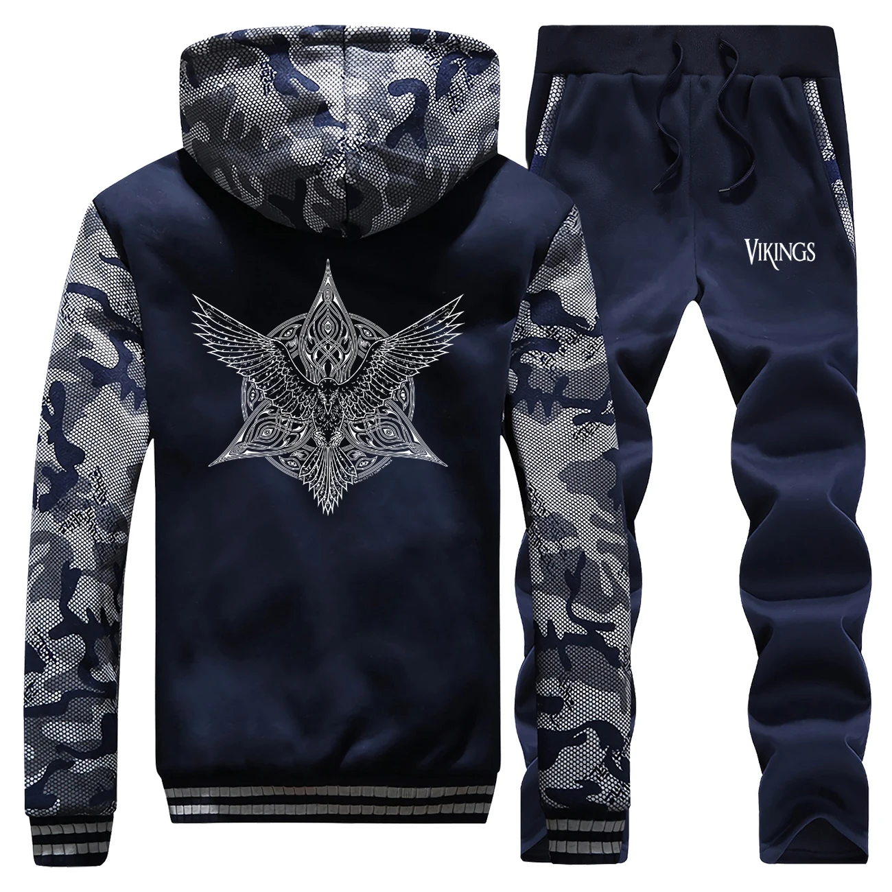 

Viking legend Sweatshirt Trousers Suit Winter Fleece Hoodies Ragnar Raven Coat Mens Jacket+Pants 2 Piece Set Men Thick Tracksuit