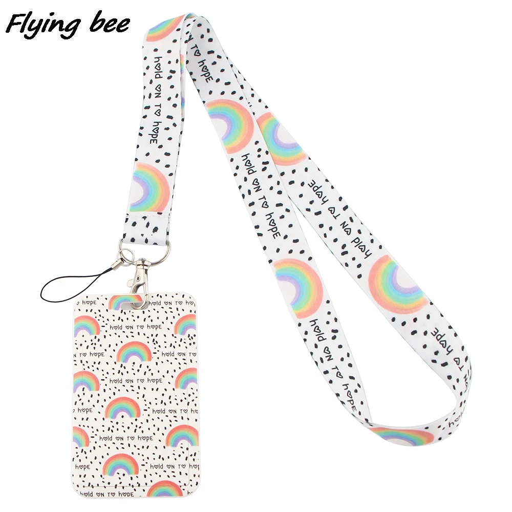 Flyingbee X1299 Rainbow Creative Lanyard Card Holder Student Hanging Neck Mobile Phone Badge Subway Access | Канцтовары для офиса