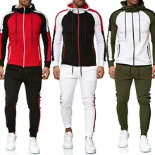 

Spring and Autumn New Fashion Striped Color Combination Large Size Men's Hooded Sweatpants Sports Suit Trend
