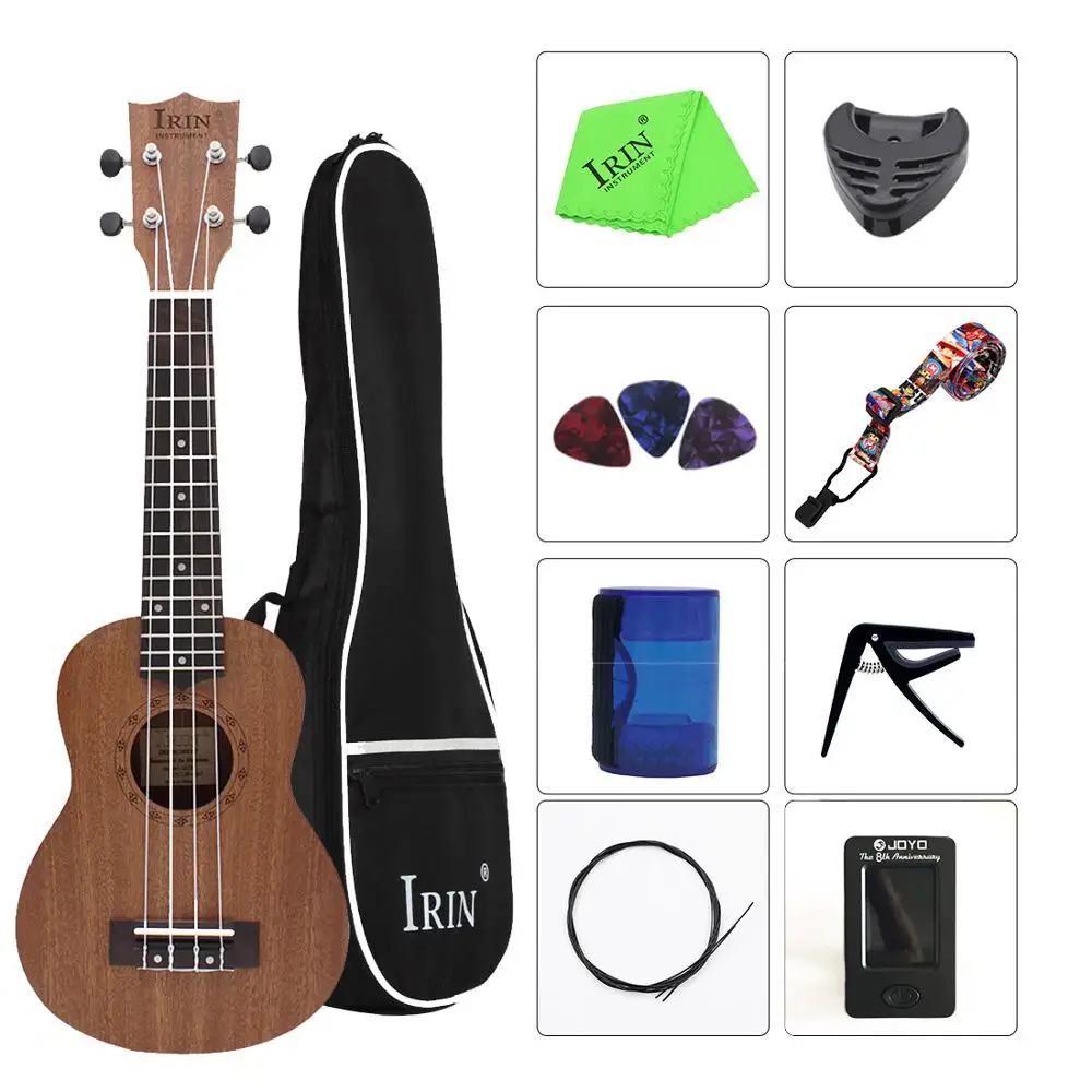 

IRIN 21 Inch Ukulele Ukelele Soprano Mahogany Wood with Carry Bag Uke Strap Strings Clip-on Tuner Cloth Finger Maraca Picks Gift
