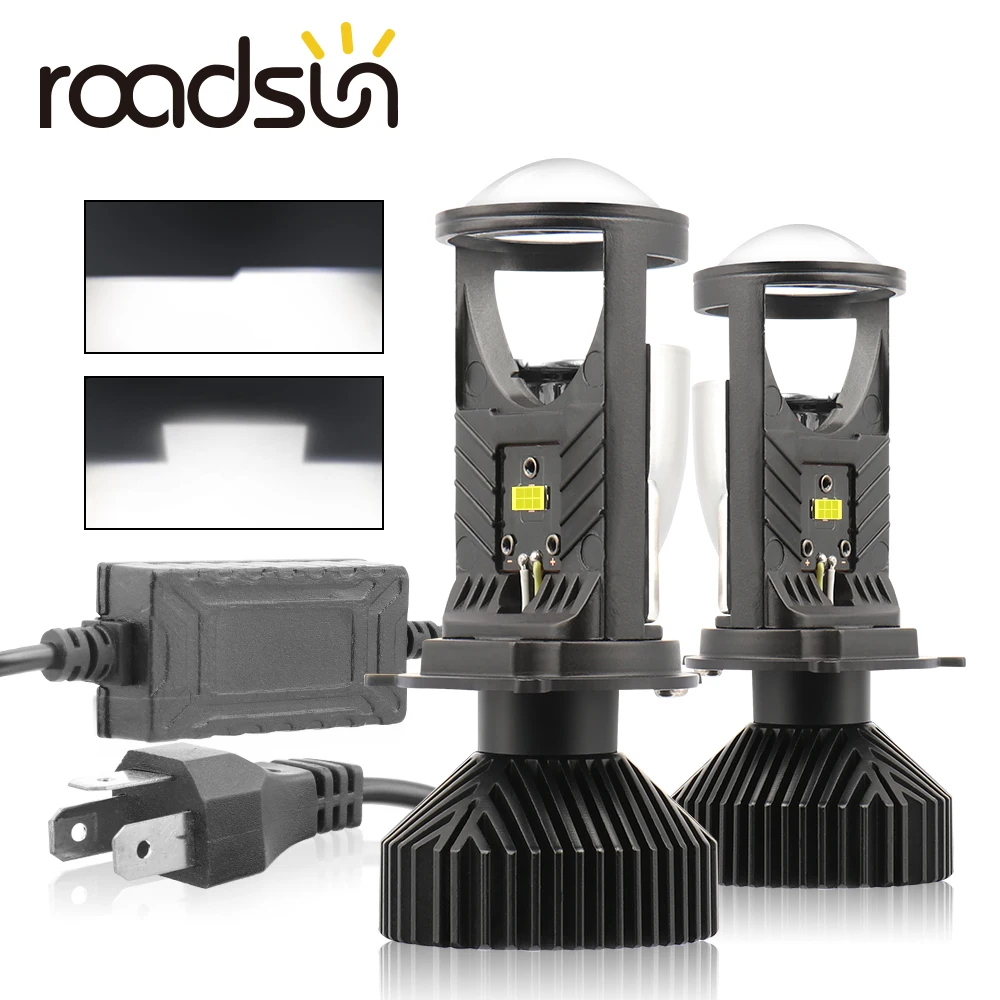 Roadusn Lamp H4 Led Mini Projector Lens Auto Bulb Headlight Car 12v 24v