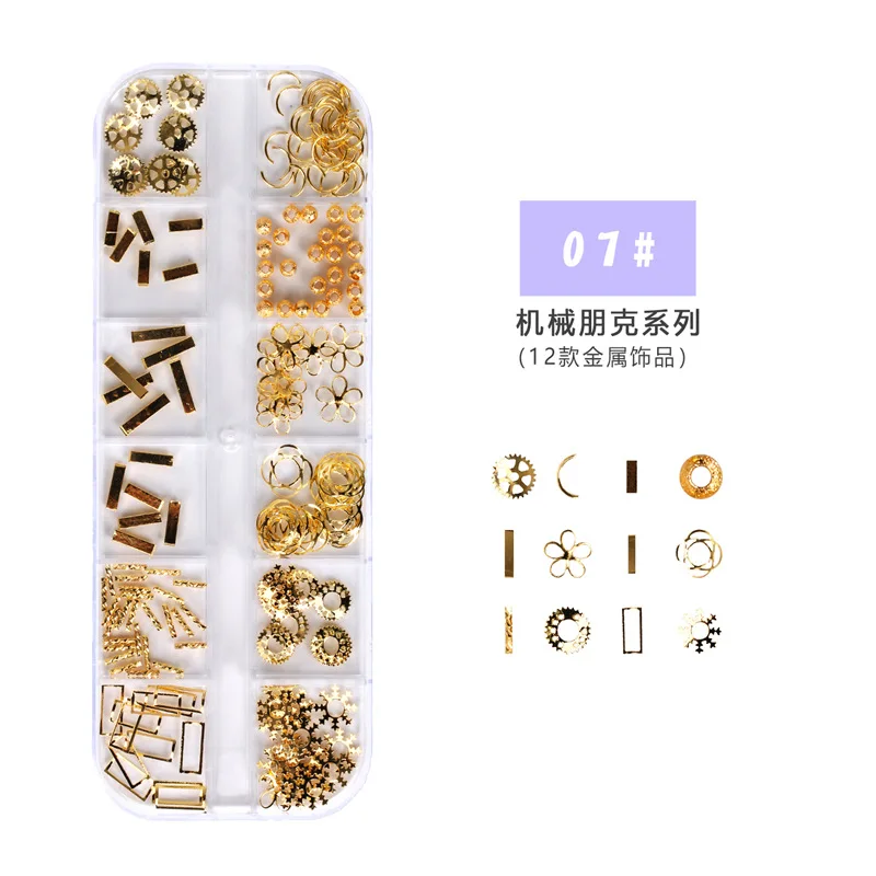 12 решеток/коробка AB цветные стразы для дизайна ногтей, цвета: золотистый, серебристый, прозрачный плоский низ, разные размеры, сушеные цветы, сделай сам, дизайн ногтей, 3D украшение - Цвет: FH07