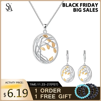

SA SILVERAGE Jewelry 925 Sterling Silver Tree of Life Pendant Necklaces Women Gold Color Silver Long Chain Necklace Chokers