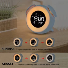 Bedside Sunrise Sunset Wake Up Light Digital Led Music Alarm Mirror Clock Bedroom Desk Calendar Snooze Clock Table Phone Charger