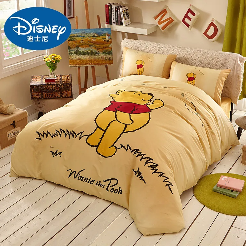 Winnie-3 Disney с Винни-пухом для м/ф Винни-Пуха и постельный комплект для детей и взрослых Украшения в спальню хлопковое покрывало для кровати кровать плоский простыня, наволочка Twin queen Размеры Комплект постельного белья - Цвет: Winnie-3