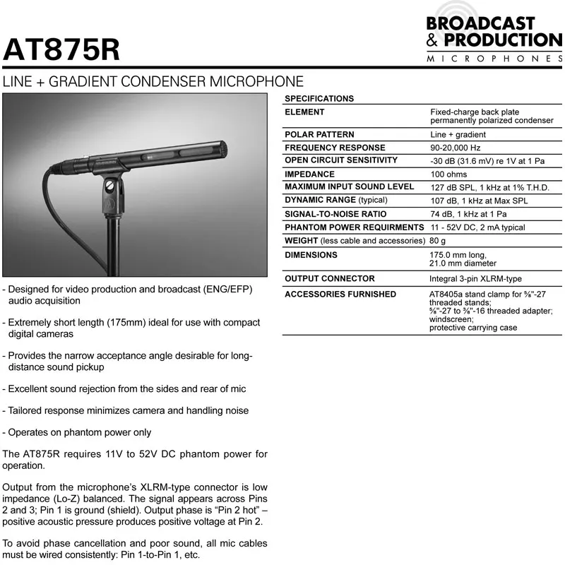 recording microphone audio-technical AT875R line+gradient condenser microphone