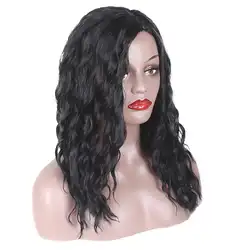 45 см длина черный короткий парик для женщин боковая челка вьющиеся модные парики высокотемпературные синтетические волосы