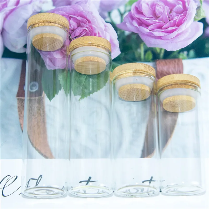 10ml 15ml 20ml 25ml 35ml 40ml 50ml Glass Bottle with Bamboo Lid Empty Leak proof Airtight Food Storage Clear Bottle Jars 50pcs 5