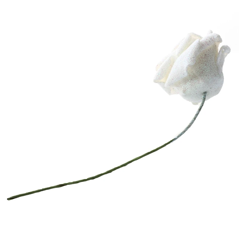 14 Piece Foam Rose Artificial Flower Glitter Bridal Bouquet Home Wedding Decoration White+ Silver
