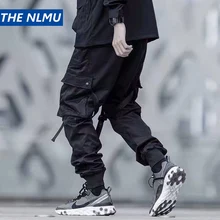 Уличная одежда, мужские спортивные штаны, для бега, с ленточным карманом, эластичная резинка на талии,, модные, хип-хоп, мужские, s, для бега, карго, черные брюки, HZ155