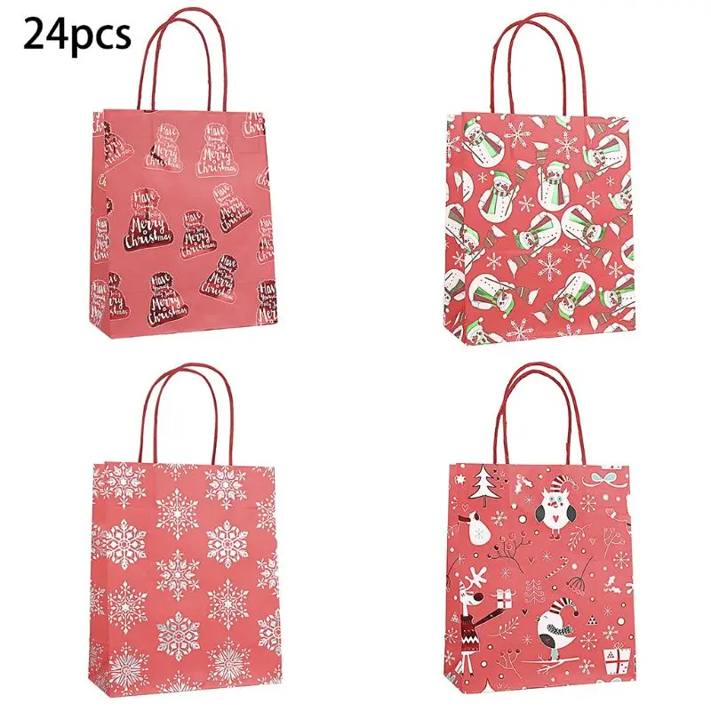 

24 Pcs Paper Christmas Craft Bag Assortment/CHRISTMAS/HOLIDAY wrap Paperboard FESTIVE WINTER THEMED HOLIDAY SHOPPING BAGS