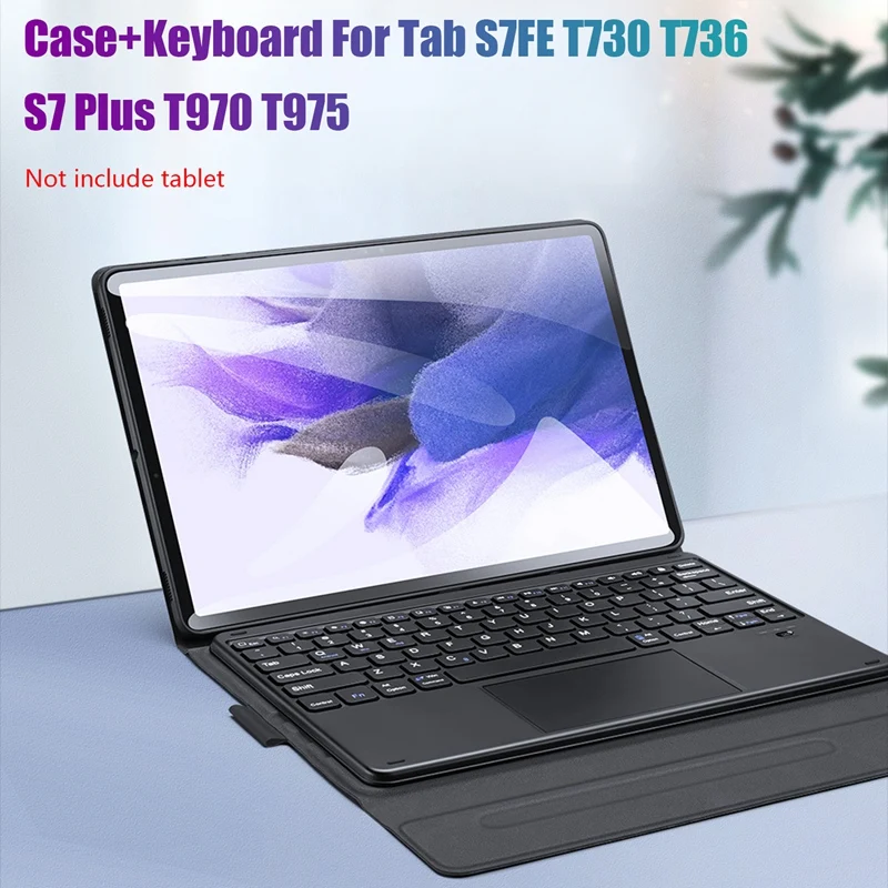PU Case+Keyboard for Samsung Tab S7FE T730/T736/ S7 Plus T970/T975 12.4 Inch Tablet Case BT5.0 Keyboard with Touchpad | Компьютеры и