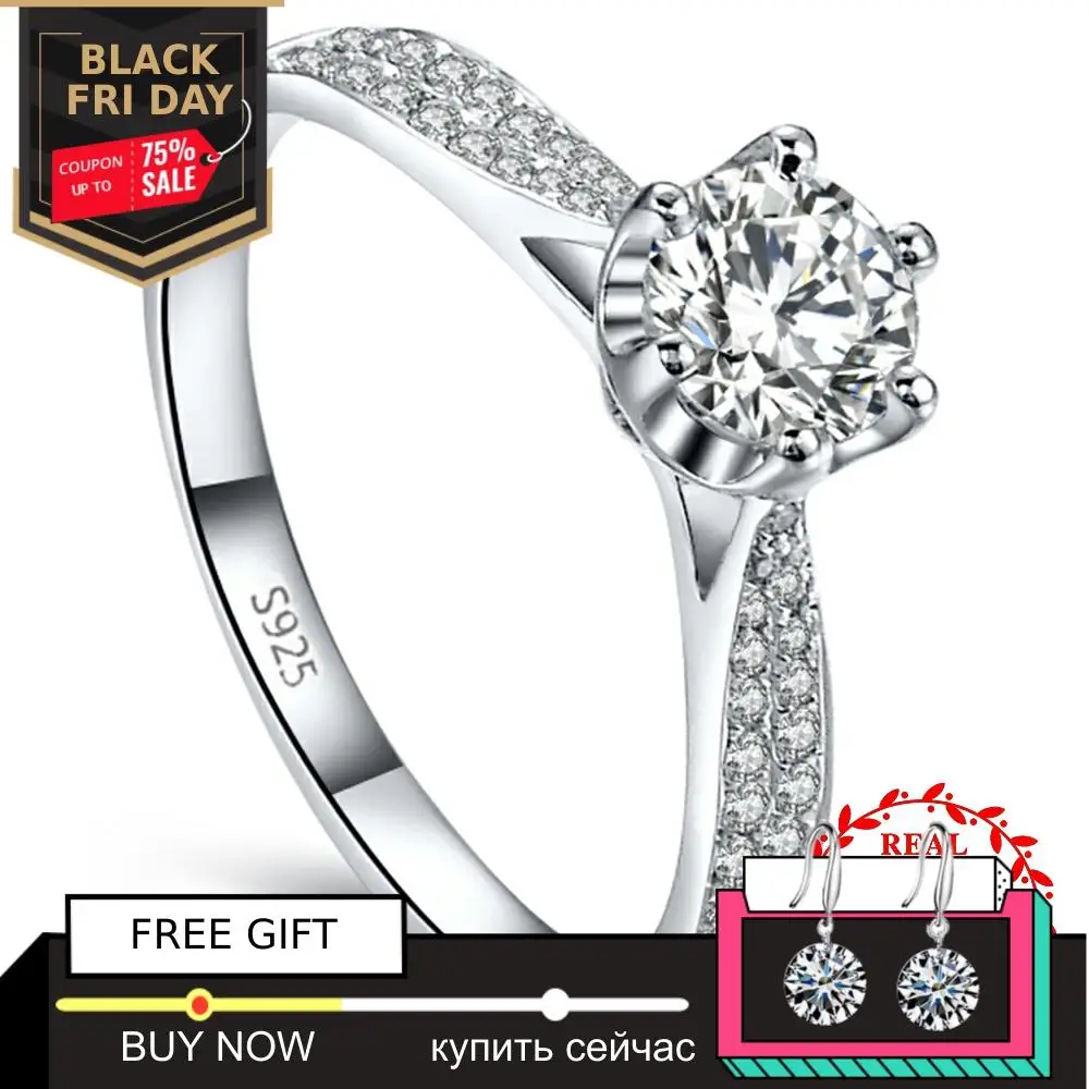 

Black Friday 1.5 CARAT NOT FAKE S925 Sterling Silver Ring SONA Diamond Classic 6 claws Fine Ring Wedding Engagement simple 925