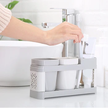 

Family Toothbrush Holder Stand Set Shelf Bathroom Toothpaste Storage Rack Home Organizer Tools Storage Tools