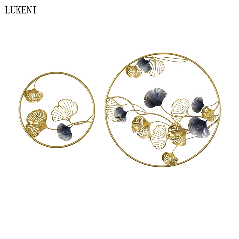 

European Creative Wrought Iron Wall Decoration Three-dimensional Metal Ginkgo Wall Hanging Living Room Sofa Background Pendant
