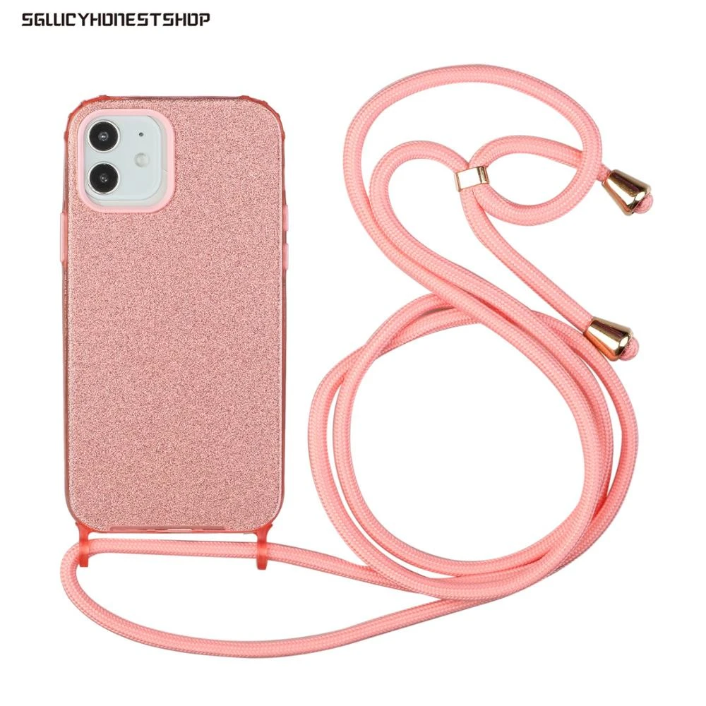 case for iphone 7 Luxury Bling Glitter Silicone Cases With Crossbody Lanyard Strap For iPhone 12 Mini 11 Pro SE 2020 Max Xs Max XR 8 7 6 6s Plus iphone 8 plus leather case