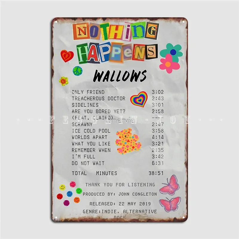 Nothing Happens Wallows Metal Sign Cinema Living Room Club Bar Retro 