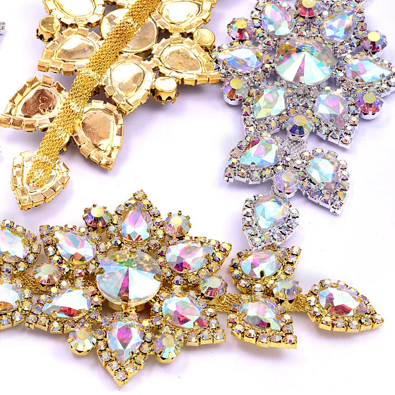 1pcs-14X6-5cm-Crystal-AB-Sew-On-Rhinestones-Applique-Gold-Silver-Bottom-Flatback-Clear-Sewing-Wedding (1)