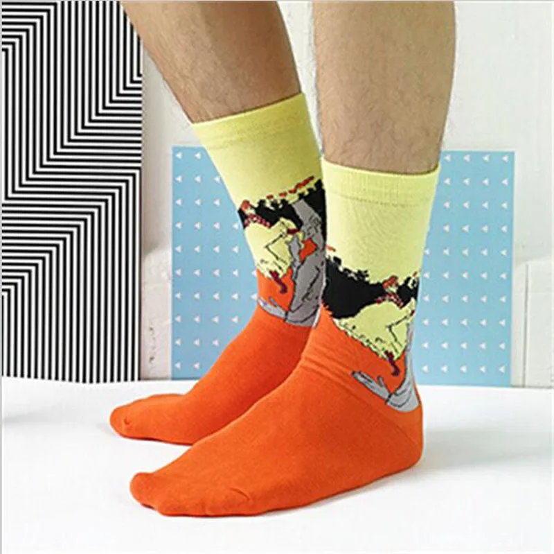 Счастливые мужские носки смешное искусство платье носки много цветов мужские летние модные носки набор принт Ван Гог искусство носки Прямая поставка - Цвет: 07