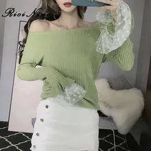 RICININA, свитер для женщин, вязаный пуловер,, круглый ворот, Одноцветный, кружево, Mujer, осенние свитера для женщин, Повседневные свитера для девушек, длинный рукав