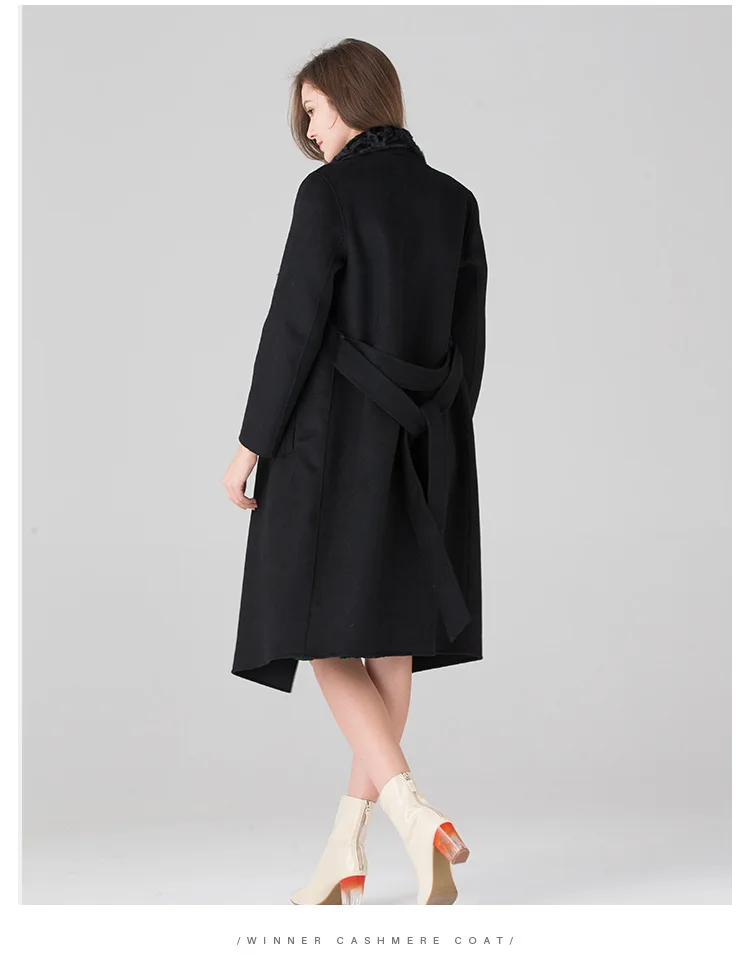 long woolen blends cashmere coats for women autumn winter ladies jackets plus size overcoats double sided beige fur collar