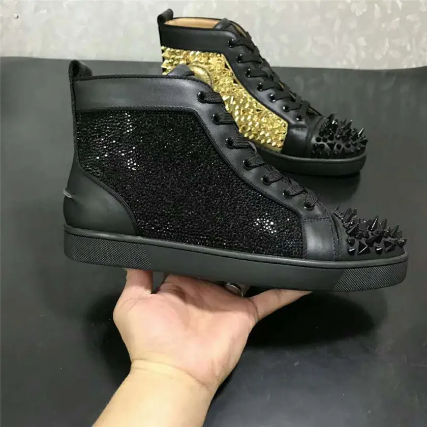 

Red bottom New rhinestone Rivet Leisure Shoes designer Sneaker red bottom Black gold Color Shoes For Men with box36-46