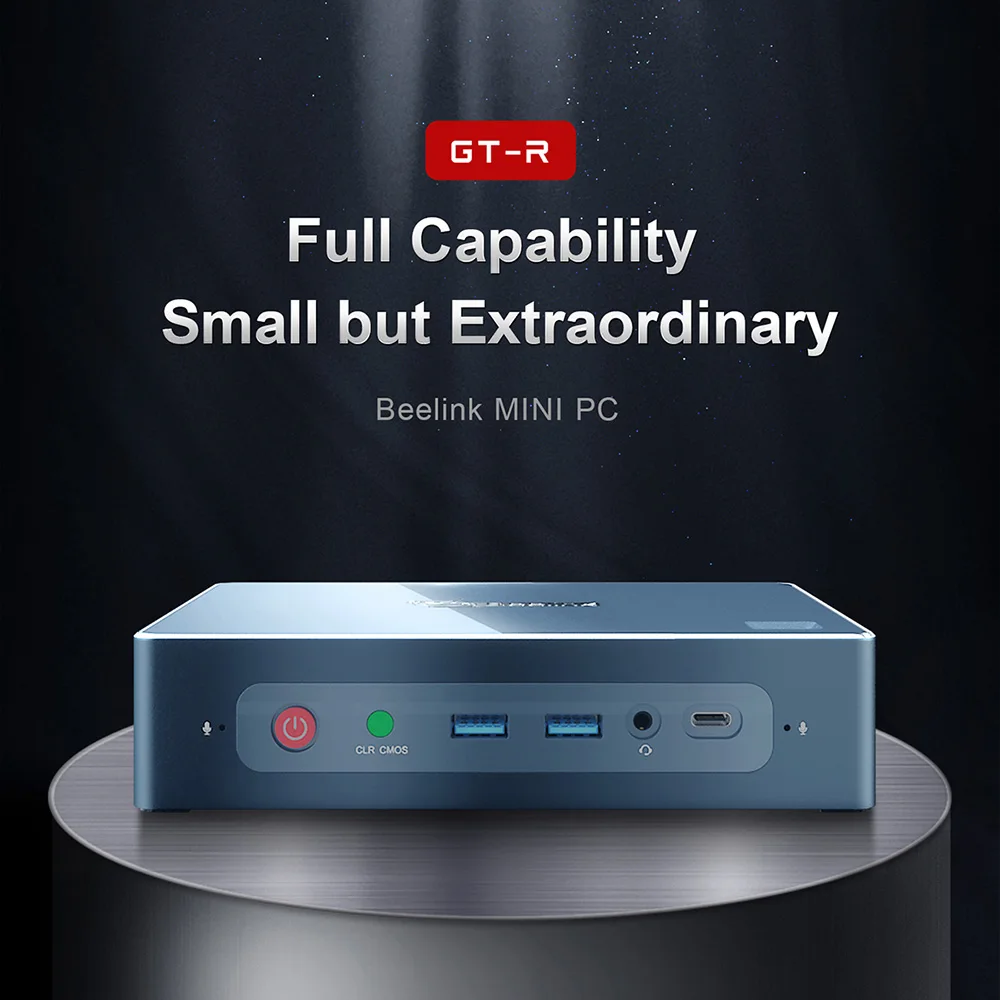 Beelink GT-R Fingerprint Boot Encryption New Smart Desktop Mini PC with AMD Ryzen5 3550H AMD Radeon RX Vega 8 - Blue 16GB RAM + 512GB ROM + 1TB US Plug