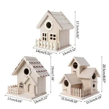

Creative Wooden Bird House Breeding Cage Box Feeding Nest Garden Backyard Pendant Simulation Fence Birdhouse Decoration