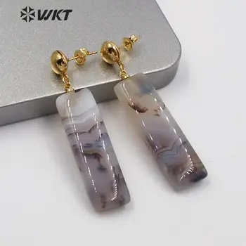 

WT-E612 Amazing unique moss a gate earrings women fashion dangling natural stone a gate welding earrings for lady
