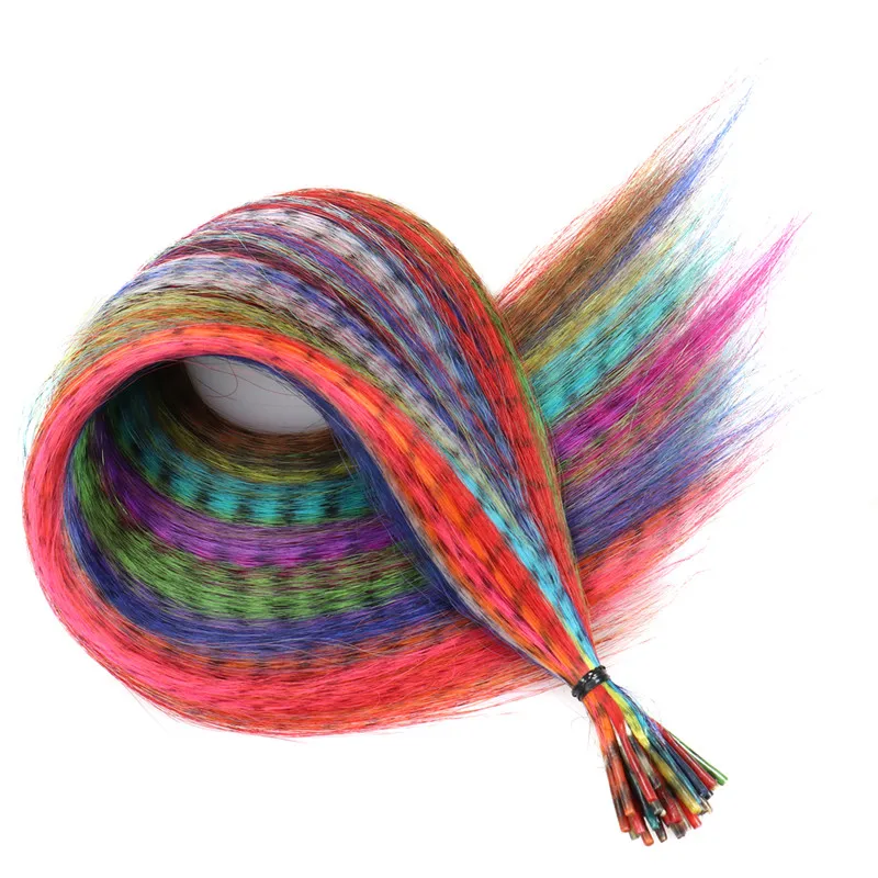 Strands of Kanekalon for Feather Hair Extensions Fake Synthetic Rainbow Hair Accessories for Women Tresse Hairpiece