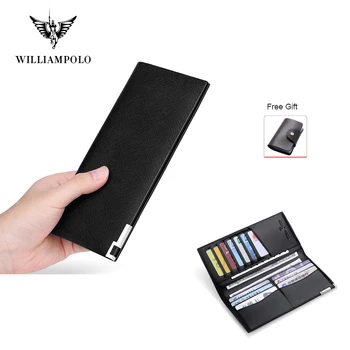 

WILLIAMPOLO Wallet Men Long 100% Genuine Leather Minimalist Business Card Holder Luxury Brand Organized Ultrathin Slim Purse