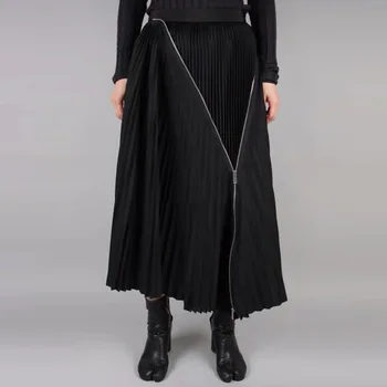

Women Skirt 2019 Autumn and Winter New Black Pleated Zipper High Waist Skirt