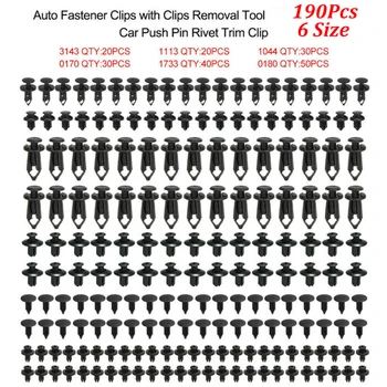 190pcs 6 Size Auto Fastener Clips Mixed Car Clips Retainer Rivet Door Panel Fender Liner Bumper Fender Trim Car Accessories