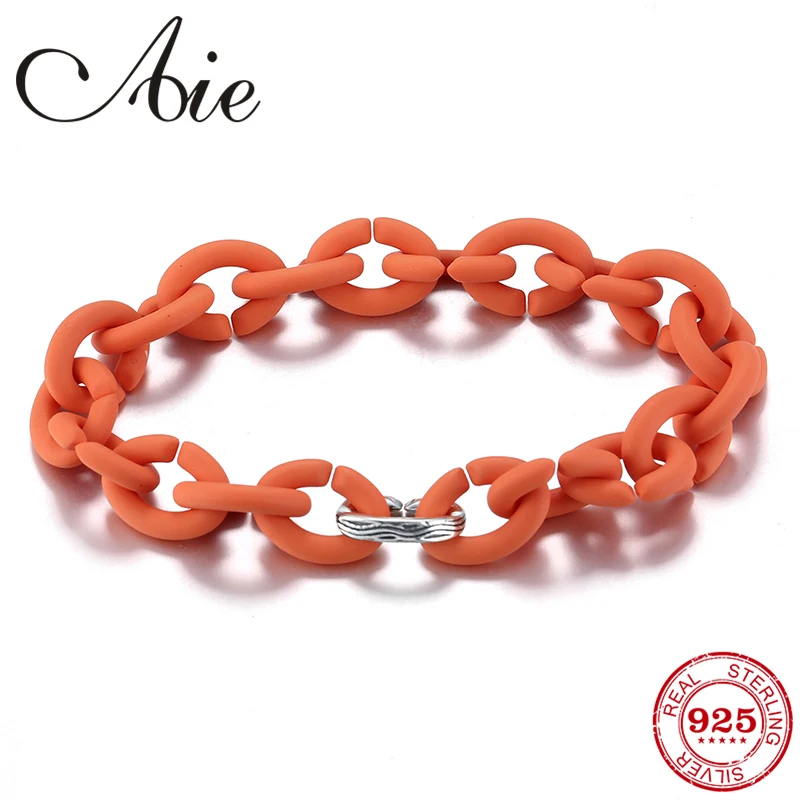 

Hot DIY gifts 925 Sterling Silver Round Bead Bracelet Orange Hard Rubber X charm Bracelets For Women Men Jewelry