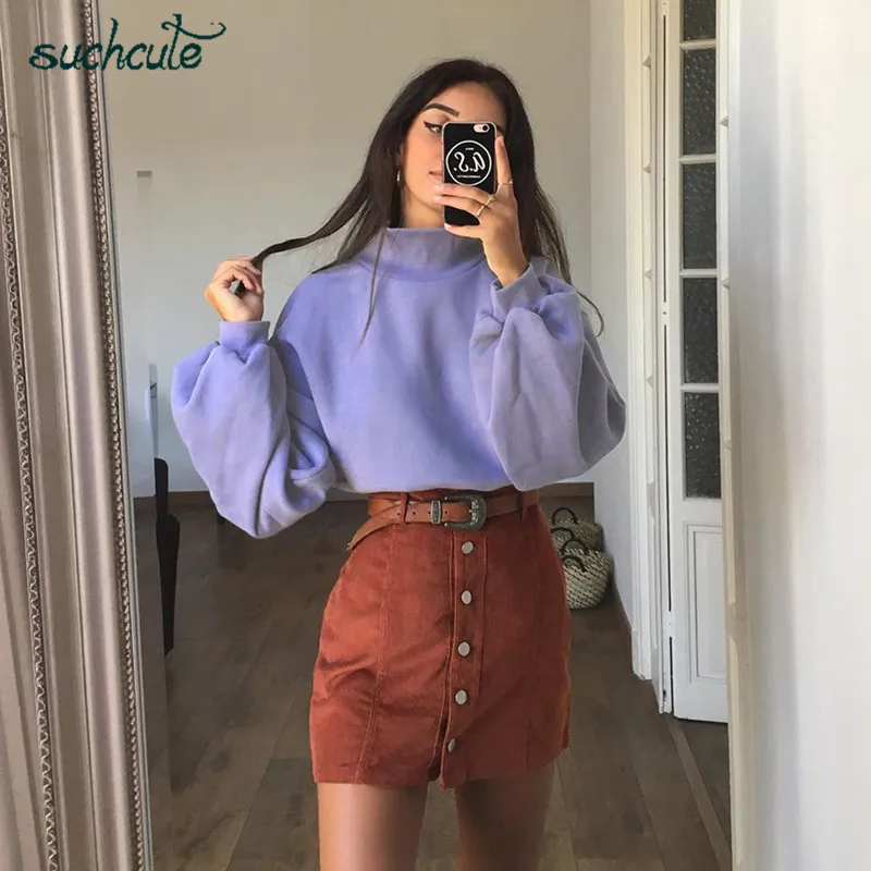  SUCHCUTE Turtleneck Women Hoodies Causal Female Overalls Gothic Tops Kpop Autumn Winter 2019 Street