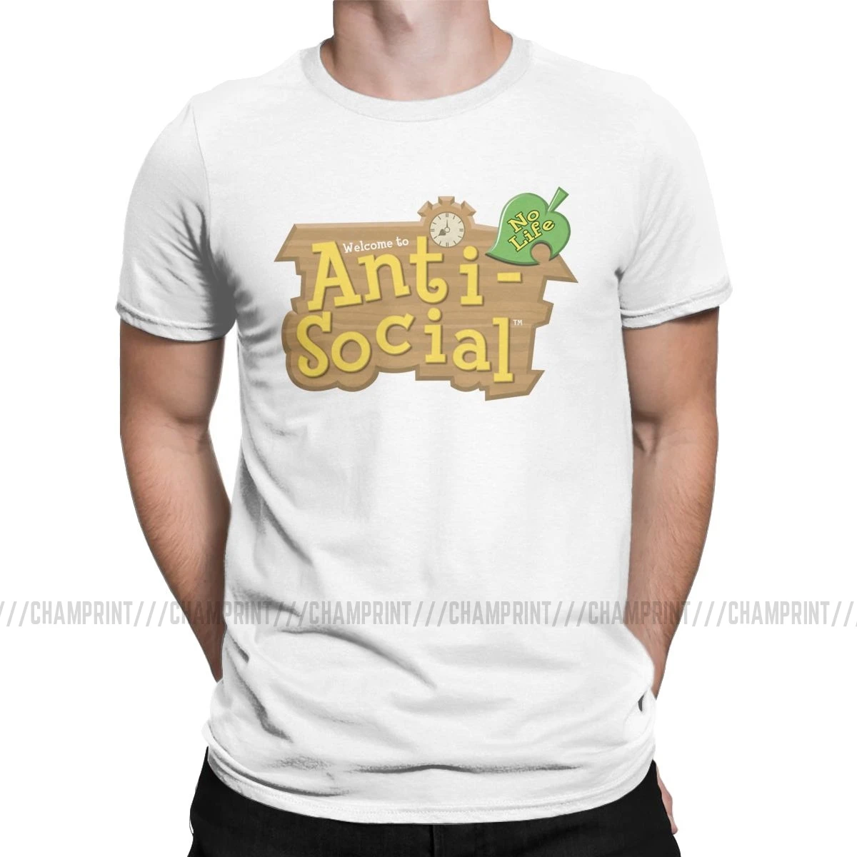 Animal Crossing, анти-Social футболки, мужские, чистый хлопок, потрясающая футболка, круглый вырез, футболки, короткий рукав, одежда с принтом - Цвет: Белый