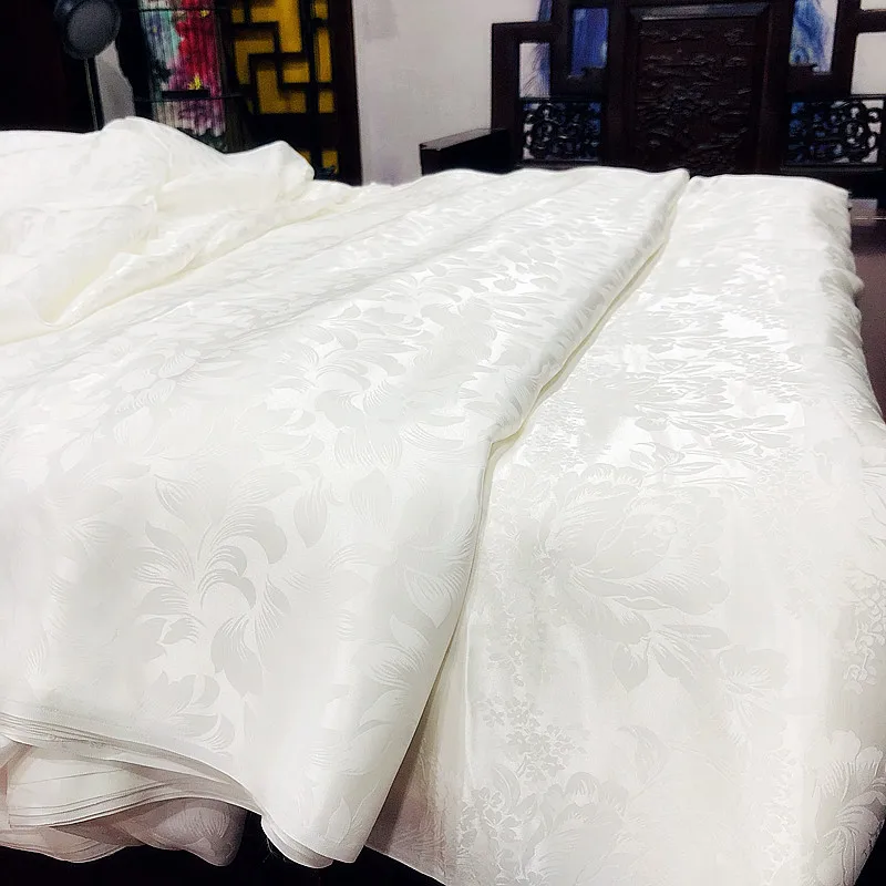Настоящее 60% шелк и 40% хлопок жаккард белый сатин винтажная ткань ханьфу кимоно cheongsam ткань 1 метр