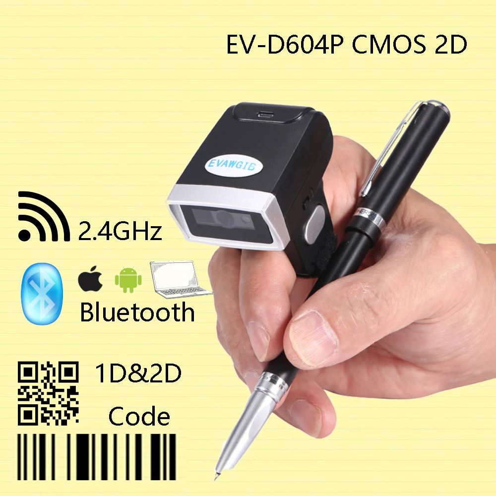 Bluetooth беспроводной 2D кольцевой сканер для Windows IOS Android портативный штрих-кода