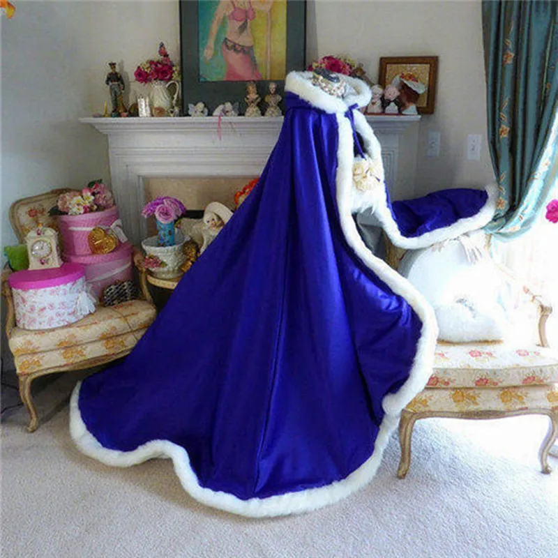 Fur Trim Satin Cloak Bridal Coat Shawl Wrap Renaissance Wedding Full Length Medieval Cape Newest Long section cloak | Свадьбы и
