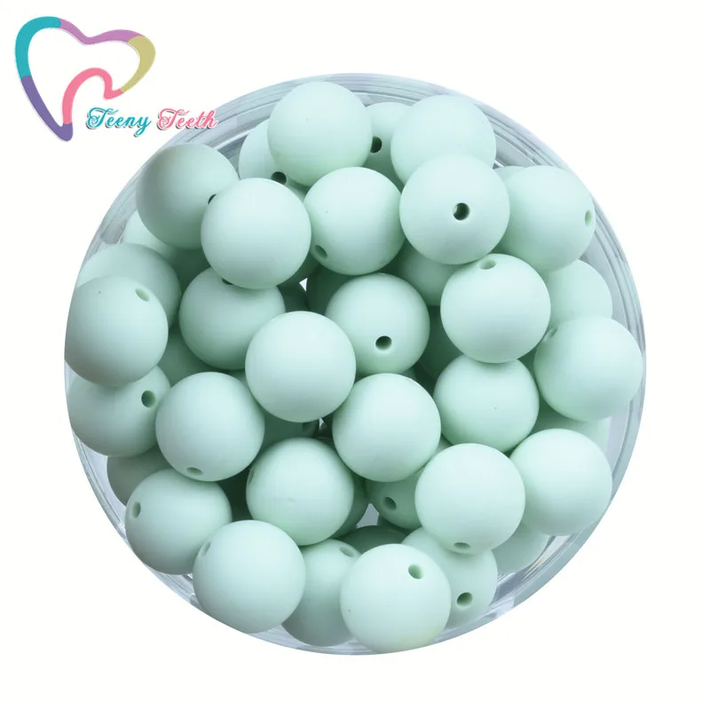 

Teeny Teeth 100PCS Mint Green 9-19MM Silicone Round Beads Food Grade Silicone Baby Teething Products Pacifier Chain Clips Beads