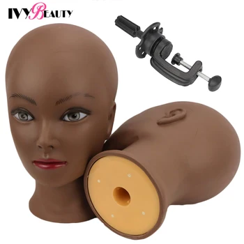New Female Bald Mannequin Head With Stand Holder Cosmetology Practice African Training Manikin Head For Hair Styling Wigs Making