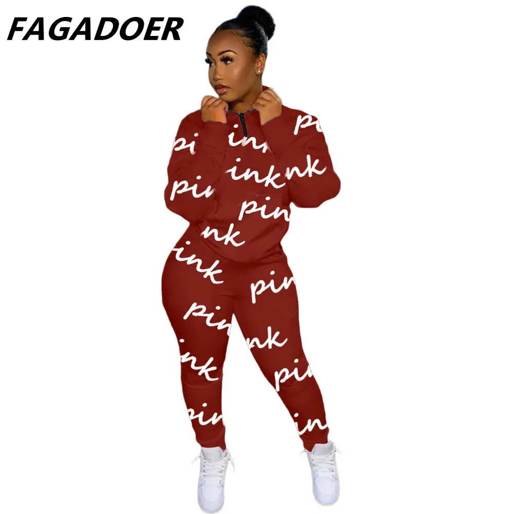 short pants suit Fall Winter Tracksuits Women Two Piece Set Pink Letter Print Graffiti Sport Outfits Casual Zip Sweatshirt+Pants Women Sweat Suit white pant set Suits & Blazers
