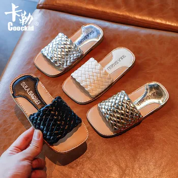 

Fashion braided girl sandals 2020 new summer wild casual solid color flat heel slippers shoes