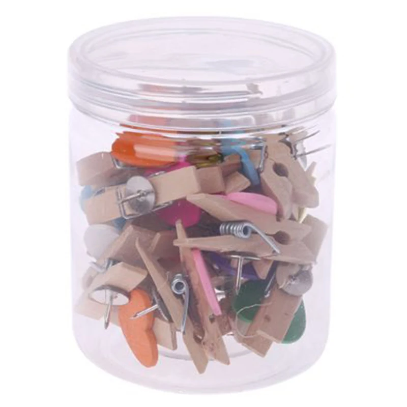 

HOT-Push Pins With Wooden Clips Heart Pushpins Tacks Thumbtacks For Cork Boards Artworks Notes Photos Craft Projects