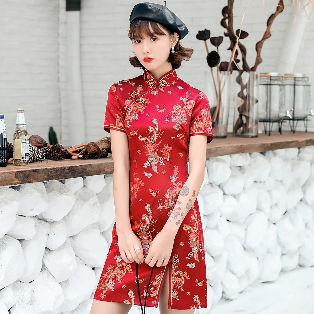 

Chinese Style Qipao Plus Size Women Cheongsam Vintage Classic Sexy Tight High Split Satin Vestidos Chinese Traditional Dress 3XL