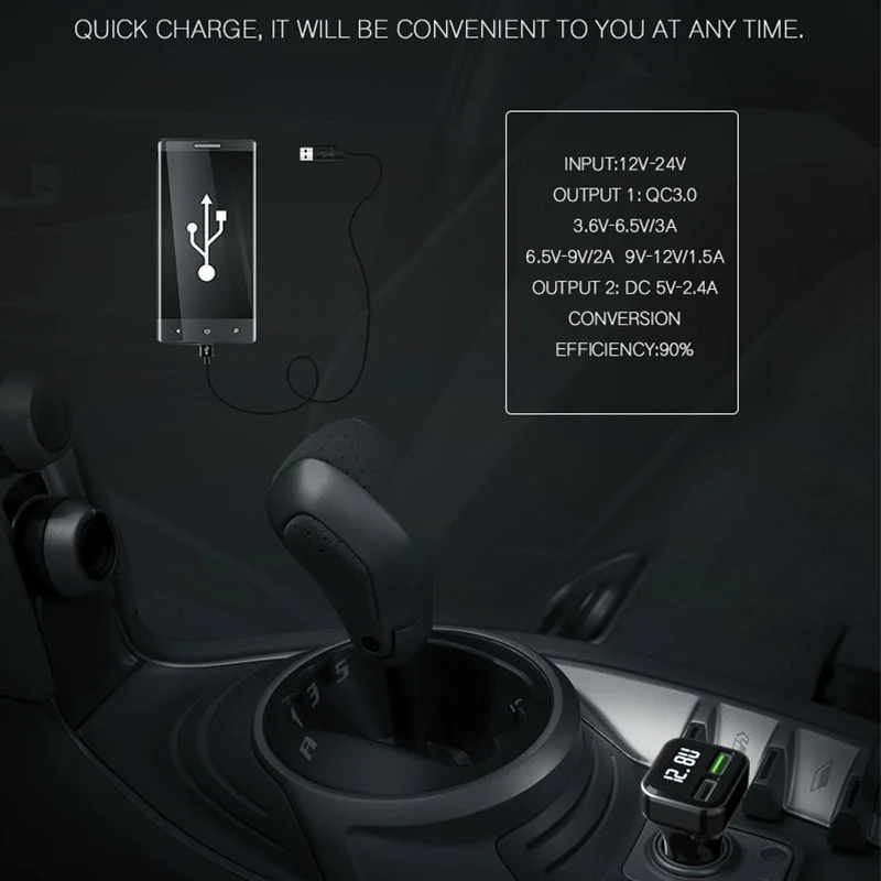 Быстрое зарядное устройство QC3.0 с двумя портами usb для автомобиля, измерение напряжения, адаптер для быстрой зарядки