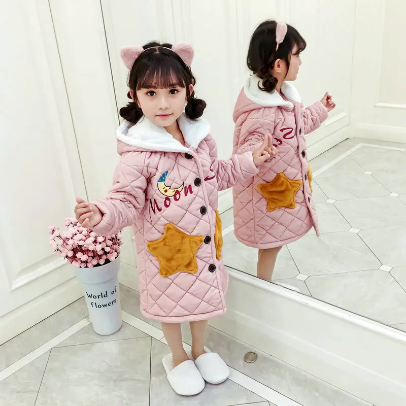 

CHILDREN'S Nightgown Flannel Autumn & Winter Nightgown Girls Children Crystal Flannel Three Layer Padded Robe Thick