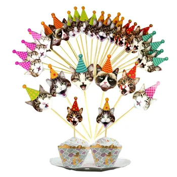 

Olevovo Birthday Party Decoration 24pcs Pet Cat Face Cake Insert Cat Party Supplies Thanksgiving Decorations For Home Paper